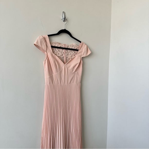 ASOS WEDDING Lace Back Pleated Maxi Dress In Nude- Size:4) - Picture 6 of 14